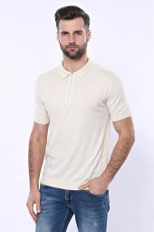 Polo Yaka Krem Düz Örme T-shirt  Wessi - 1
