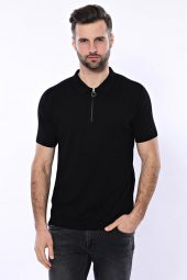 Polo Yaka Siyah Düz Örme T-shirt Wessi - 5
