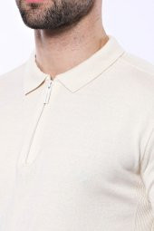 Polo Yaka Krem Düz Örme T-shirt  Wessi - 2