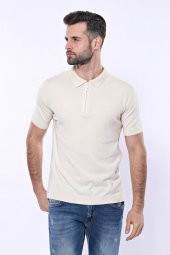 Polo Yaka Krem Düz Örme T-shirt  Wessi - 3