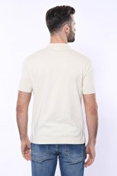 Polo Yaka Krem Düz Örme T-shirt  Wessi - 7