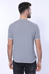 Kendinden Desenli Örme Gri Bisiklet Yaka T-shirt  Wessi - 6