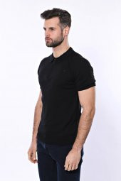 Polo Yaka Fermuarlı Siyah Örme T-shirt  Wessi - 5
