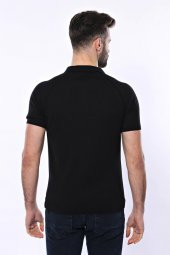 Polo Yaka Fermuarlı Siyah Örme T-shirt  Wessi - 6