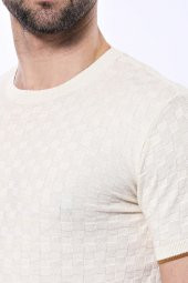 Kendinden Desenli Örme Krem Bisiklet Yaka T-shirt  Wessi - 2