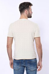 Kendinden Desenli Örme Krem Bisiklet Yaka T-shirt  Wessi - 7