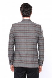 Ekose Desenli Slim Fit Kahverengi Erkek Ceket - 6