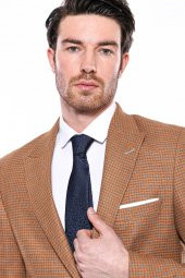 Kendinden Desenli Turuncu Slim Fit Ceket  Wessi - 2