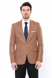 Kendinden Desenli Turuncu Slim Fit Ceket  Wessi - 4
