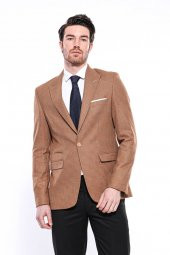 Kendinden Desenli Turuncu Slim Fit Ceket  Wessi - 7