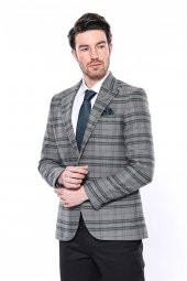 Ekose Slim Fit Tek Düğme Yeşil Erkek Ceket - 1