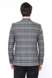Ekose Slim Fit Tek Düğme Yeşil Erkek Ceket - 6