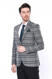 Ekose Slim Fit Tek Düğme Yeşil Erkek Ceket - 7