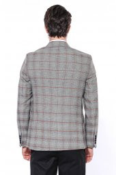 Ekose Tek Düğme Slim Fit Gri Erkek Ceket - 7