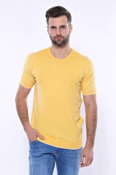 Bisiklet Yaka Kenarları Desenli Hardal Örme T-shirt  Wessi - 4