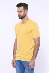 Bisiklet Yaka Kenarları Desenli Hardal Örme T-shirt  Wessi - 7
