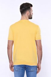 Bisiklet Yaka Kenarları Desenli Hardal Örme T-shirt  Wessi - 8