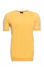 Bisiklet Yaka Kenarları Desenli Hardal Örme T-shirt  Wessi - 1