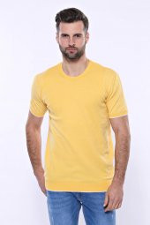 Bisiklet Yaka Kenarları Desenli Hardal Örme T-shirt  Wessi - 2