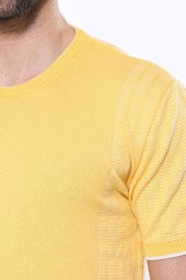 Bisiklet Yaka Kenarları Desenli Hardal Örme T-shirt  Wessi - 3