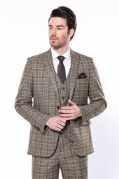 Ekose Slim Fit Kahverengi Erkek Ceket - 1