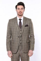 Ekose Slim Fit Kahverengi Erkek Ceket - 4
