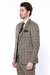 Ekose Slim Fit Kahverengi Erkek Ceket - 6