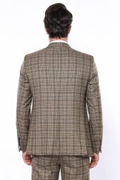 Ekose Slim Fit Kahverengi Erkek Ceket - 7