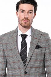 Ekose Tek Düğme Slim Fit Gri Erkek Ceket - 2