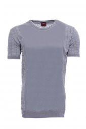 Bisiklet Yaka Kenarları Desenli Gri Örme T-shirt  Wessi - 2