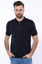 Polo Yaka Lacivert Düz Örme T-shirt  Wessi - 1