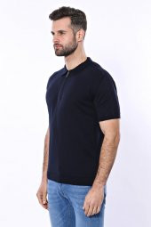 Polo Yaka Lacivert Düz Örme T-shirt  Wessi - 6