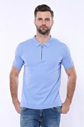 Polo Yaka Mavi Düz Örme T-shirt  Wessi - 3
