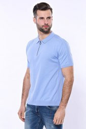 Polo Yaka Mavi Düz Örme T-shirt  Wessi - 5