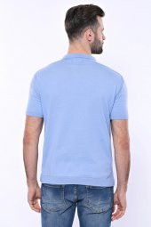 Polo Yaka Mavi Düz Örme T-shirt  Wessi - 7
