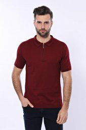 Polo Yaka Düz Bordo Örme T-shirt  Wessi - 3
