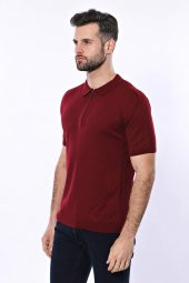 Polo Yaka Düz Bordo Örme T-shirt  Wessi - 5