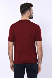 Polo Yaka Düz Bordo Örme T-shirt  Wessi - 6