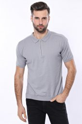 Polo Yaka Düz Gri Örme T-shirt  Wessi - 1