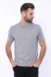 Polo Yaka Düz Gri Örme T-shirt  Wessi - 3