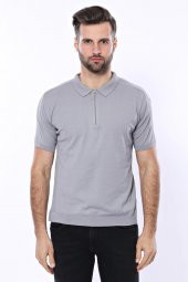 Polo Yaka Düz Gri Örme T-shirt  Wessi - 4