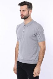 Polo Yaka Düz Gri Örme T-shirt  Wessi - 5