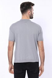 Polo Yaka Düz Gri Örme T-shirt  Wessi - 6
