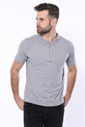 Polo Yaka Düz Gri Örme T-shirt  Wessi - 7