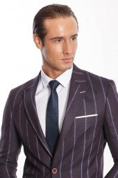 Çizgili Slim Fit Bordo Erkek Ceket - 2