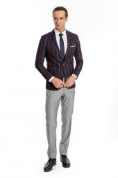 Çizgili Slim Fit Bordo Erkek Ceket - 5