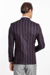 Çizgili Slim Fit Bordo Erkek Ceket - 9