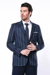 Çizgili Açık Lacivert Slim Fit Ceket  Wessi - 1