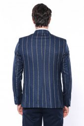 Çizgili Açık Lacivert Slim Fit Ceket  Wessi - 7