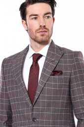 Ekose Slim Fit Bordo Erkek Ceket - 2